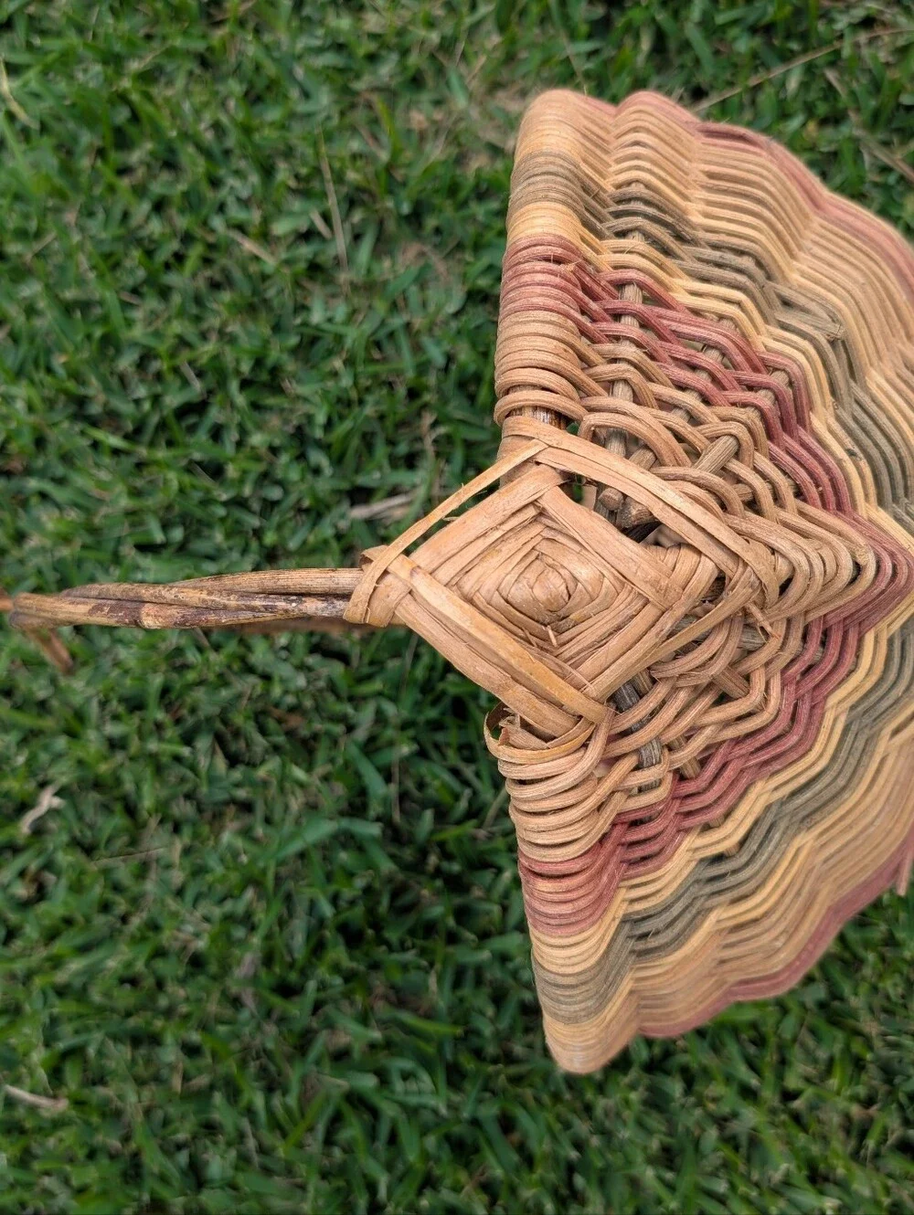 Large Vintage Handwoven Multicolored Natural‎ Woven Rattan Basket with Handle